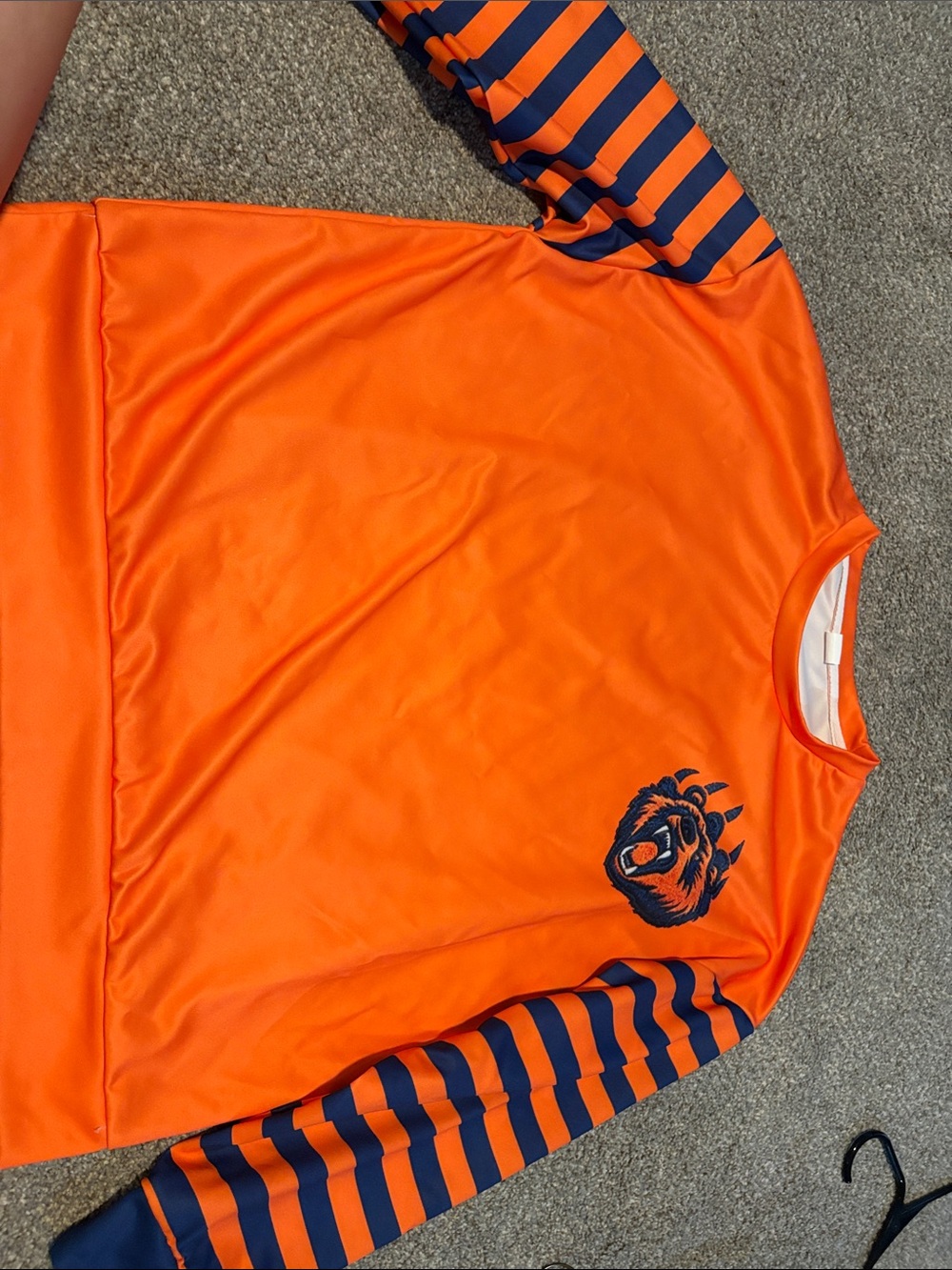 Orange & Navy Striped Sleeve Sports Top